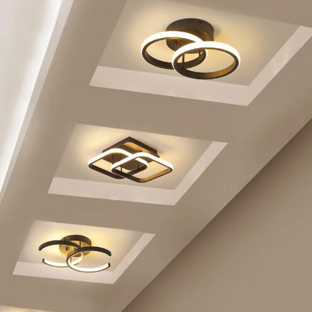 Modern Geometric LED Ceiling Light | Minimalist Black Metal Frame Fixture