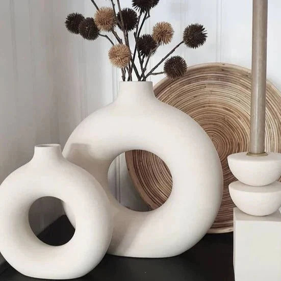 Halo Vase 2-Piece Set | Modern Ceramic Decorative Vases for Home Decor