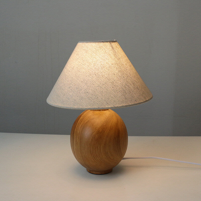 Japanese Wabi-Sabi Wooden Table Lamp | Vintage Fabric Shade Bedside Light