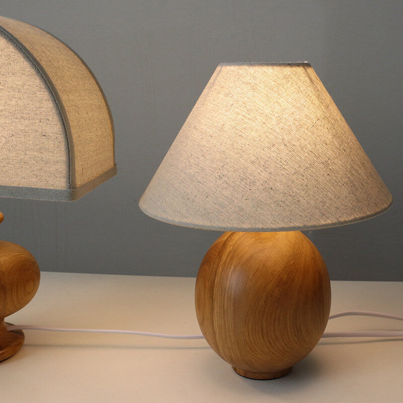 Japanese Wabi-Sabi Wooden Table Lamp | Vintage Fabric Shade Bedside Light