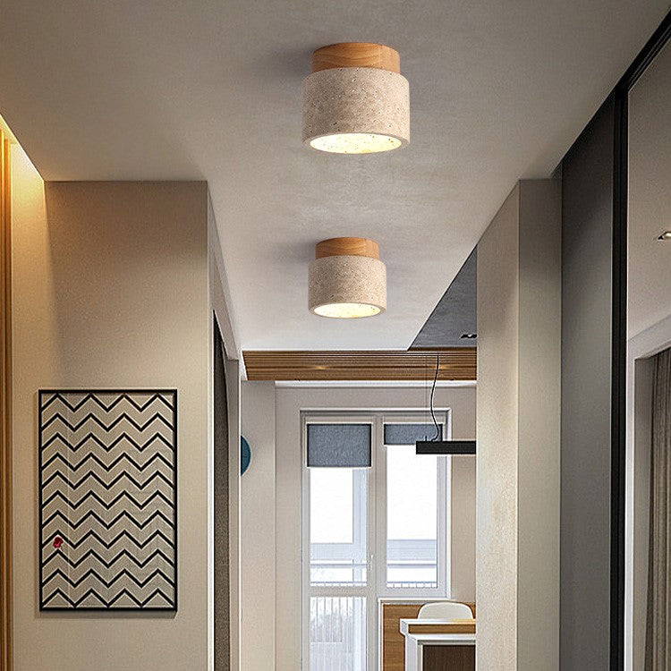 Minimalist Wood Cylinder Flush Mount Ceiling Light - Natural Finish LED Downlight