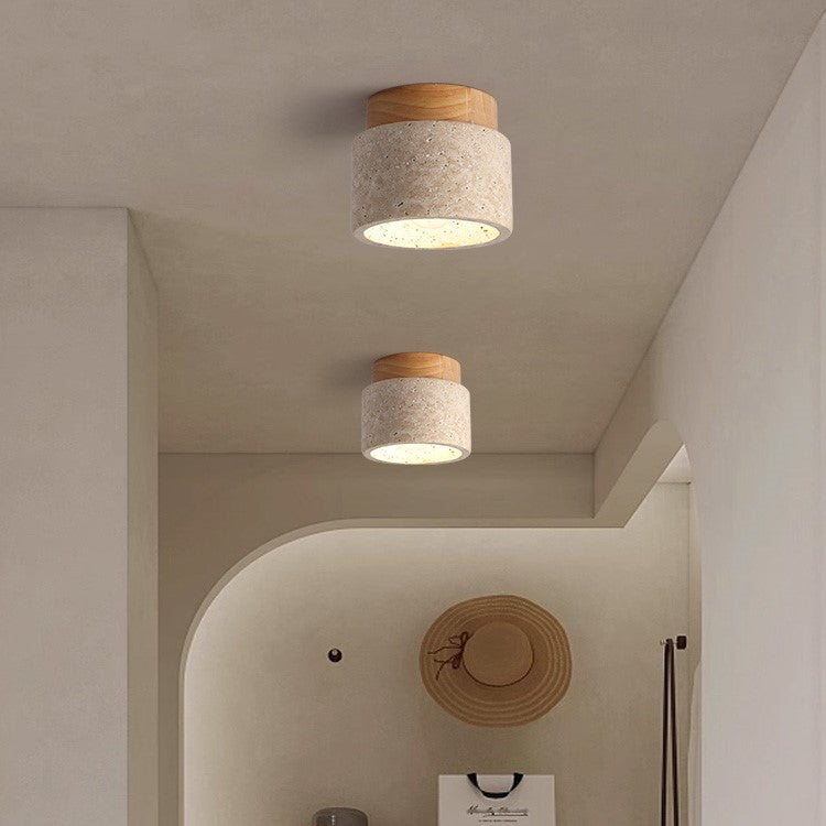 Minimalist Wood Cylinder Flush Mount Ceiling Light - Natural Finish LED Downlight