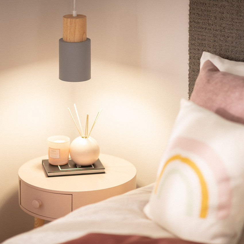 Black Wood Cylinder Pendant Light Modern Single