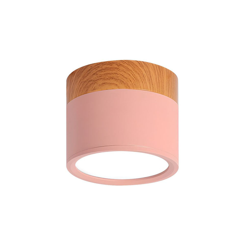 Modern Flush Mount Ceiling Light with Natural Wood Trim