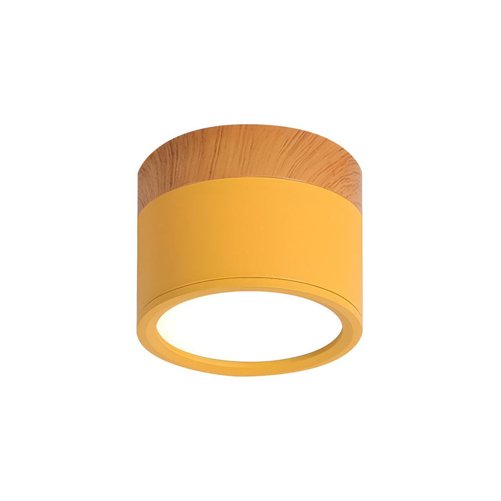 Modern Flush Mount Ceiling Light with Natural Wood Trim