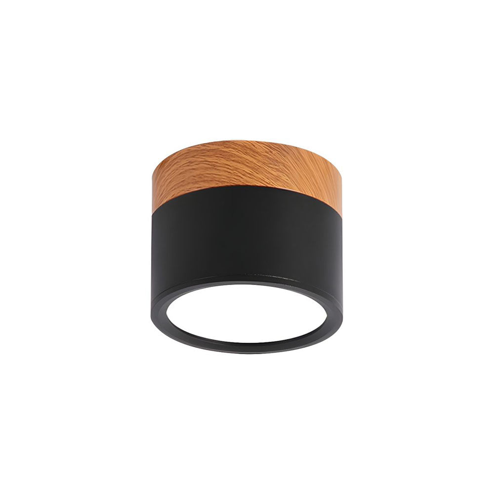 Modern Flush Mount Ceiling Light with Natural Wood Trim