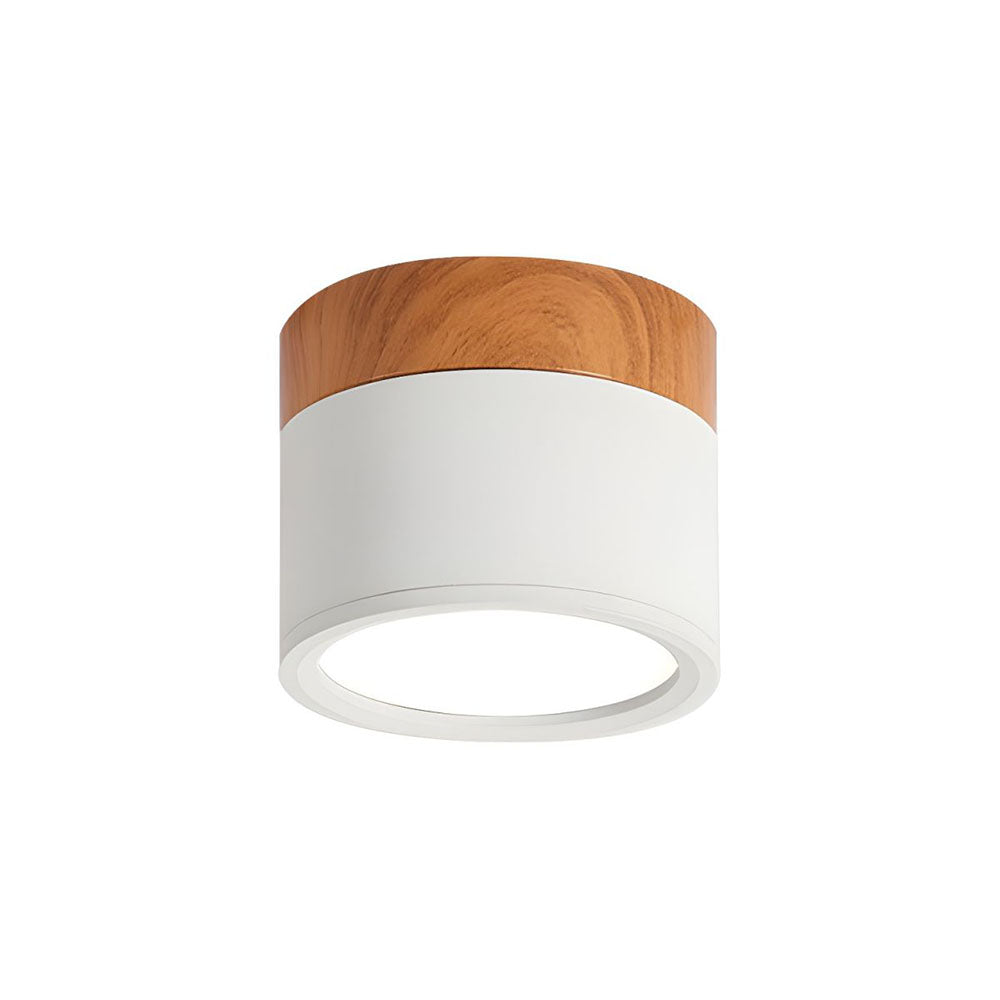 Modern Flush Mount Ceiling Light with Natural Wood Trim