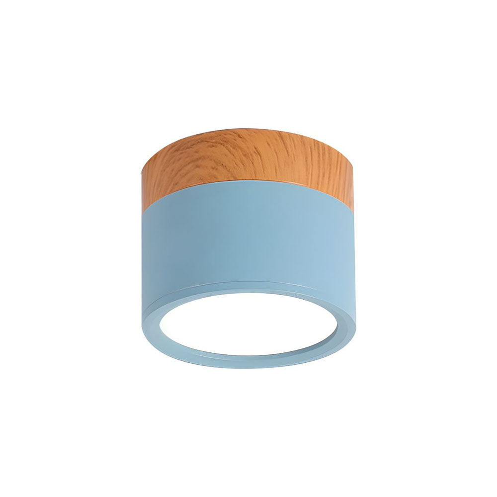 Modern Flush Mount Ceiling Light with Natural Wood Trim