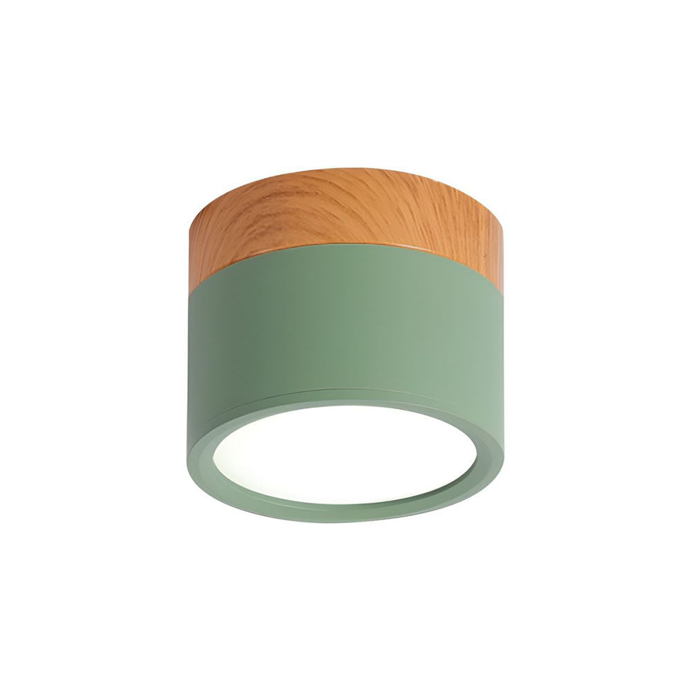 Modern Flush Mount Ceiling Light with Natural Wood Trim