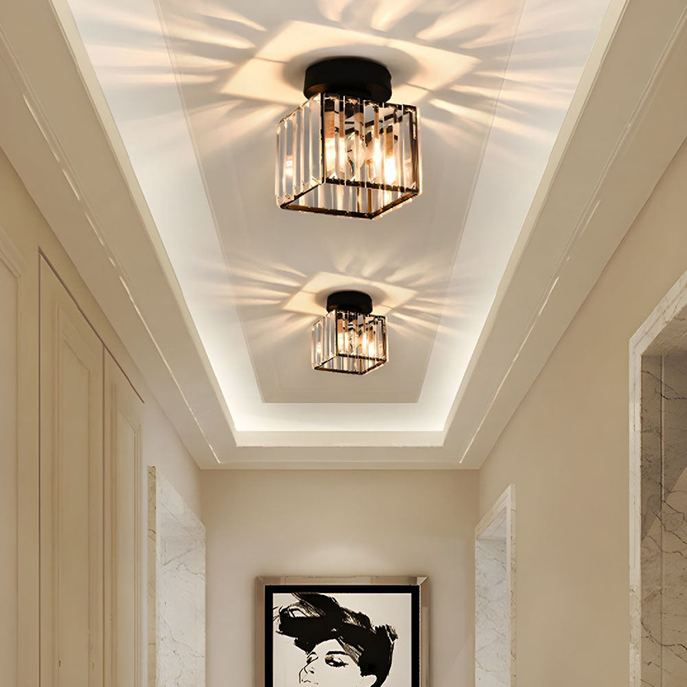 Crystal Cube Flush Mount Ceiling Light for Hallways