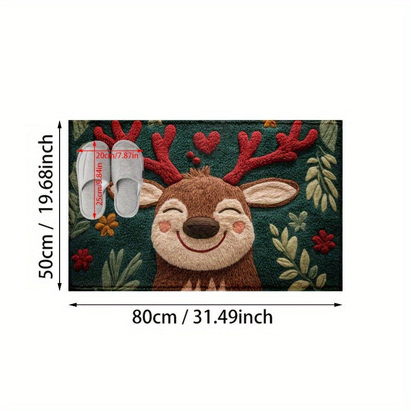 Reindeer Christmas Mat – Holiday Bathroom & Doorway Rug, Non-Slip & Washable