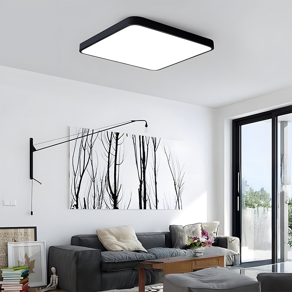 Black Modern LED Ceiling Light - Dimmable Flush Mount for Kitchen & Bedroom