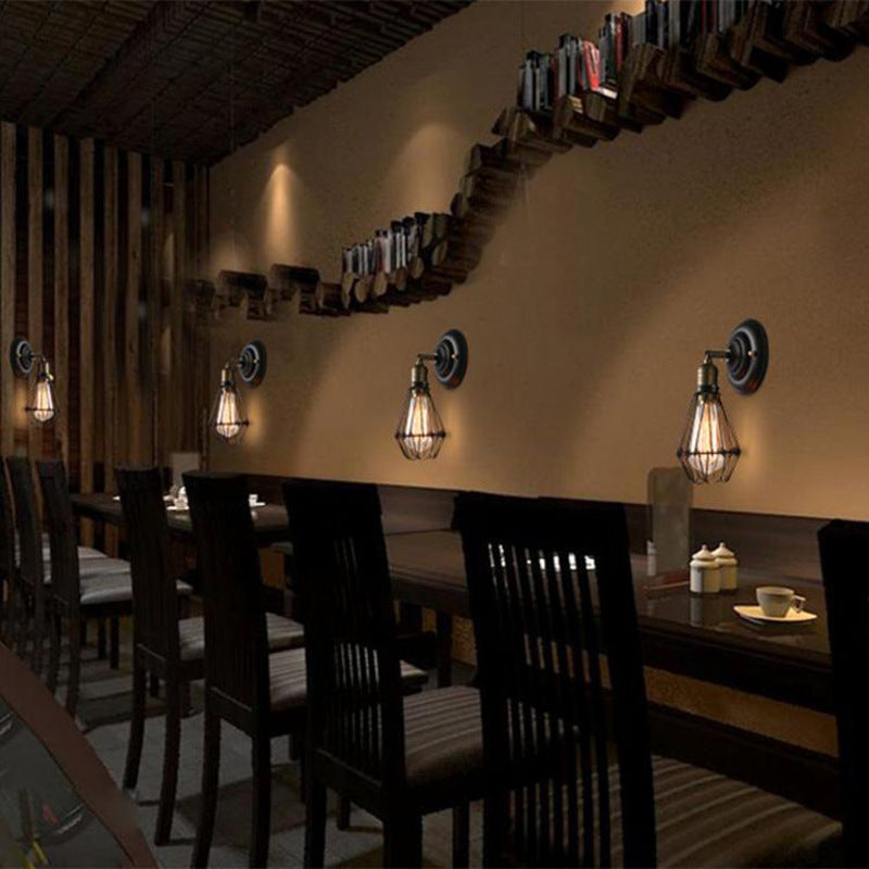 Industrial Vintage Cage Wall Light | Rustic Brass Wall Sconce for Dining Room, Bedroom & Hallway
