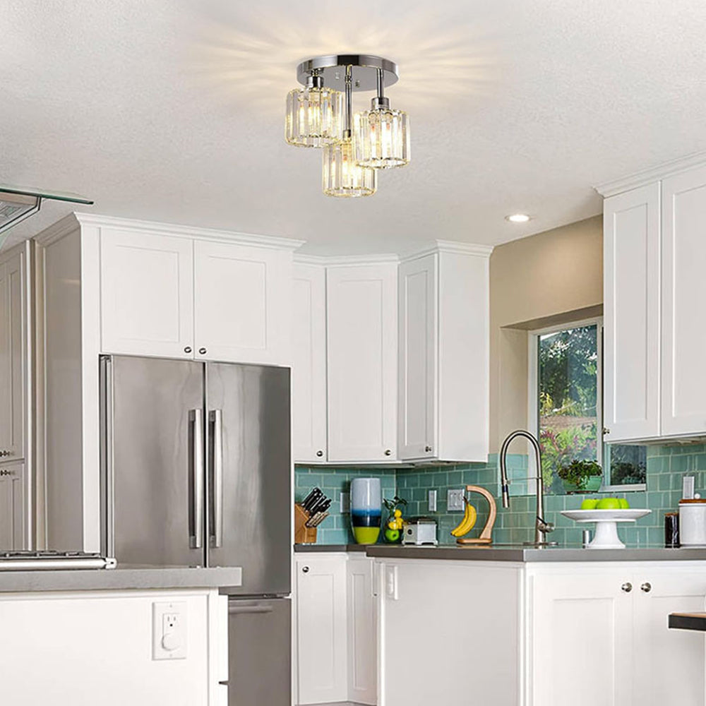 3-Light Crystal Semi-Flush Mount Ceiling Fixture | Modern Ceiling Light