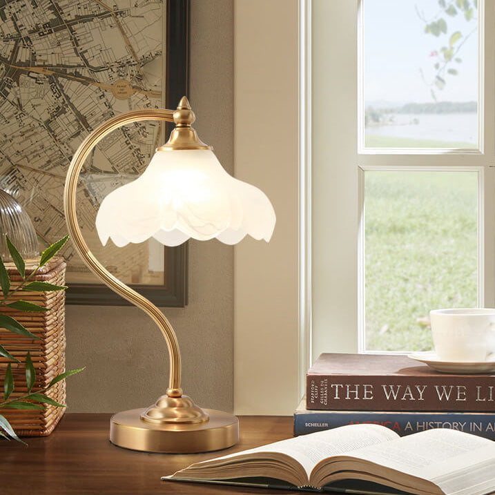 Vintage Brass & Glass Petal-Shade Table Lamp
