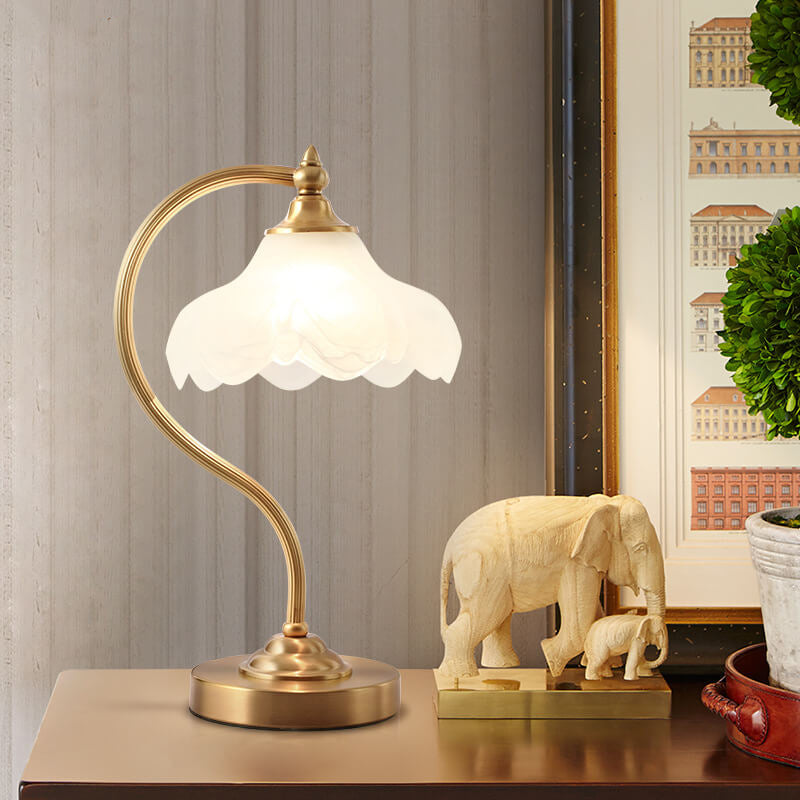 Vintage Brass & Glass Petal-Shade Table Lamp