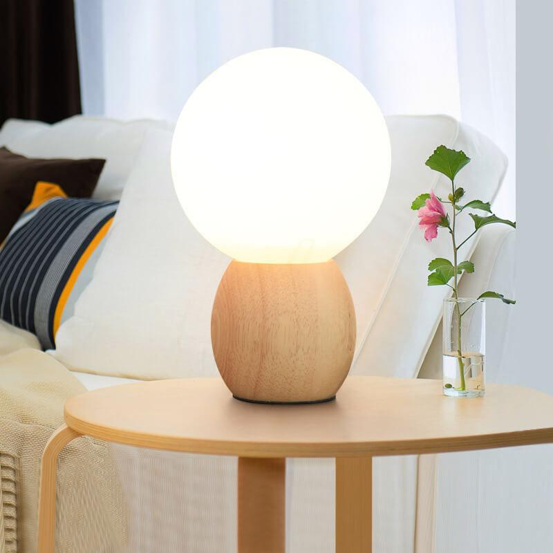 Nordic Wooden Table Lamp | Minimalist Glass Orb Bedside Lamp