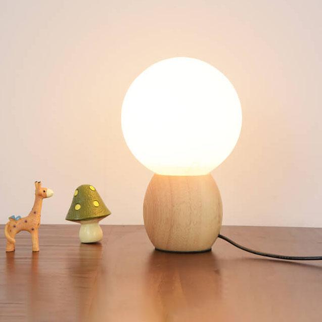 Nordic Wooden Table Lamp | Minimalist Glass Orb Bedside Lamp