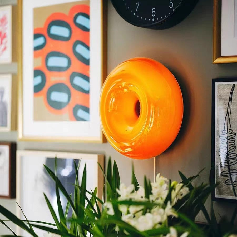 Modern Glass Round Wall Sconce - Yellow Floating Donut Lamp