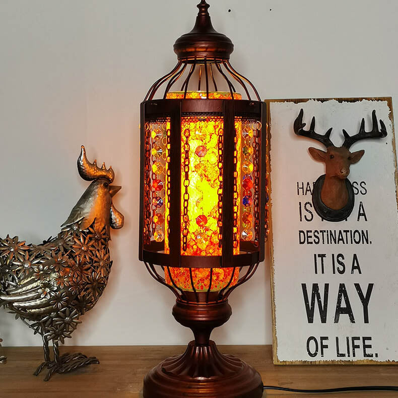 Vintage Turkish Stained Glass Lamp | Handmade Mosaic Lantern Table Light