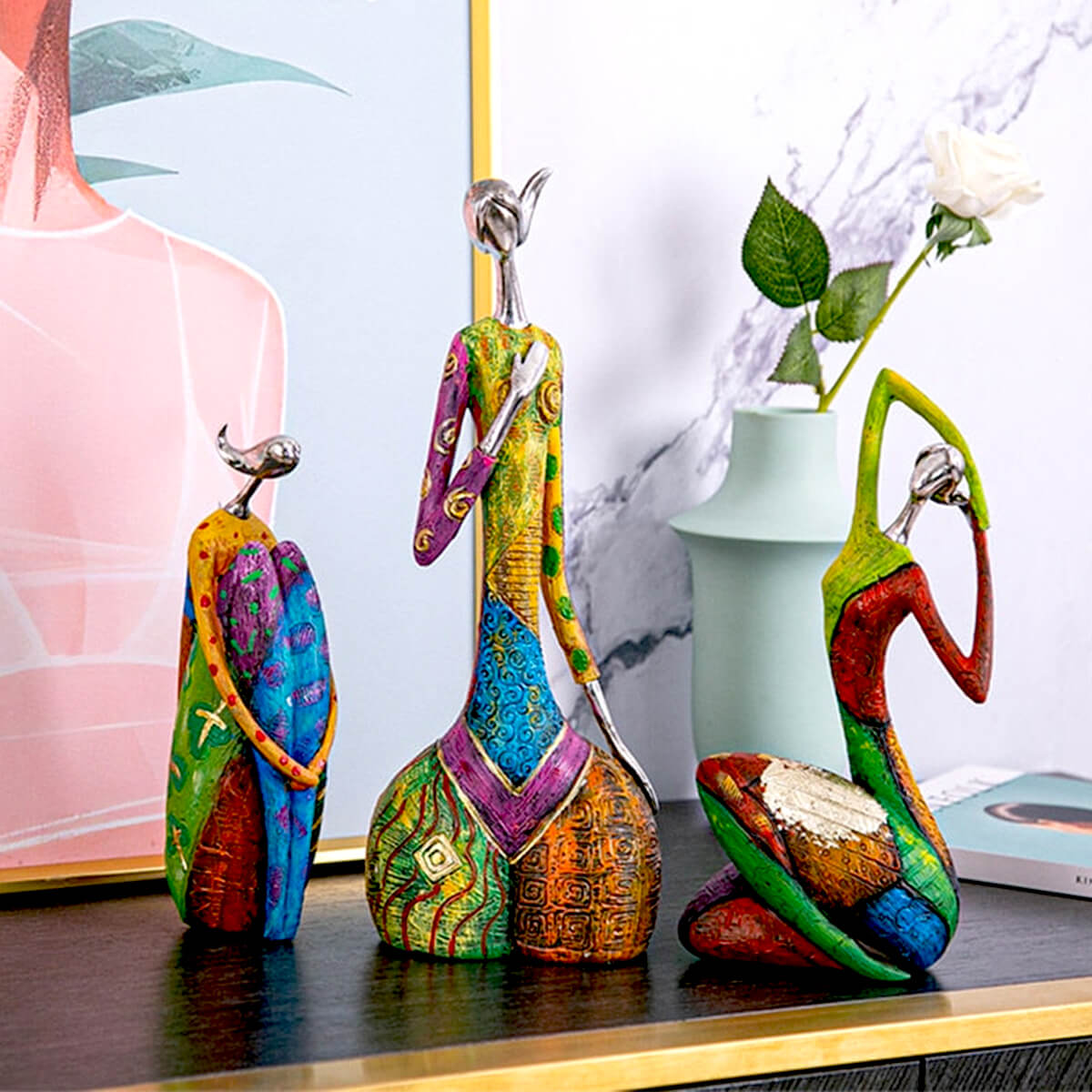 Abstract Colorful Woman Figurine – Modern Decorative Sculpture