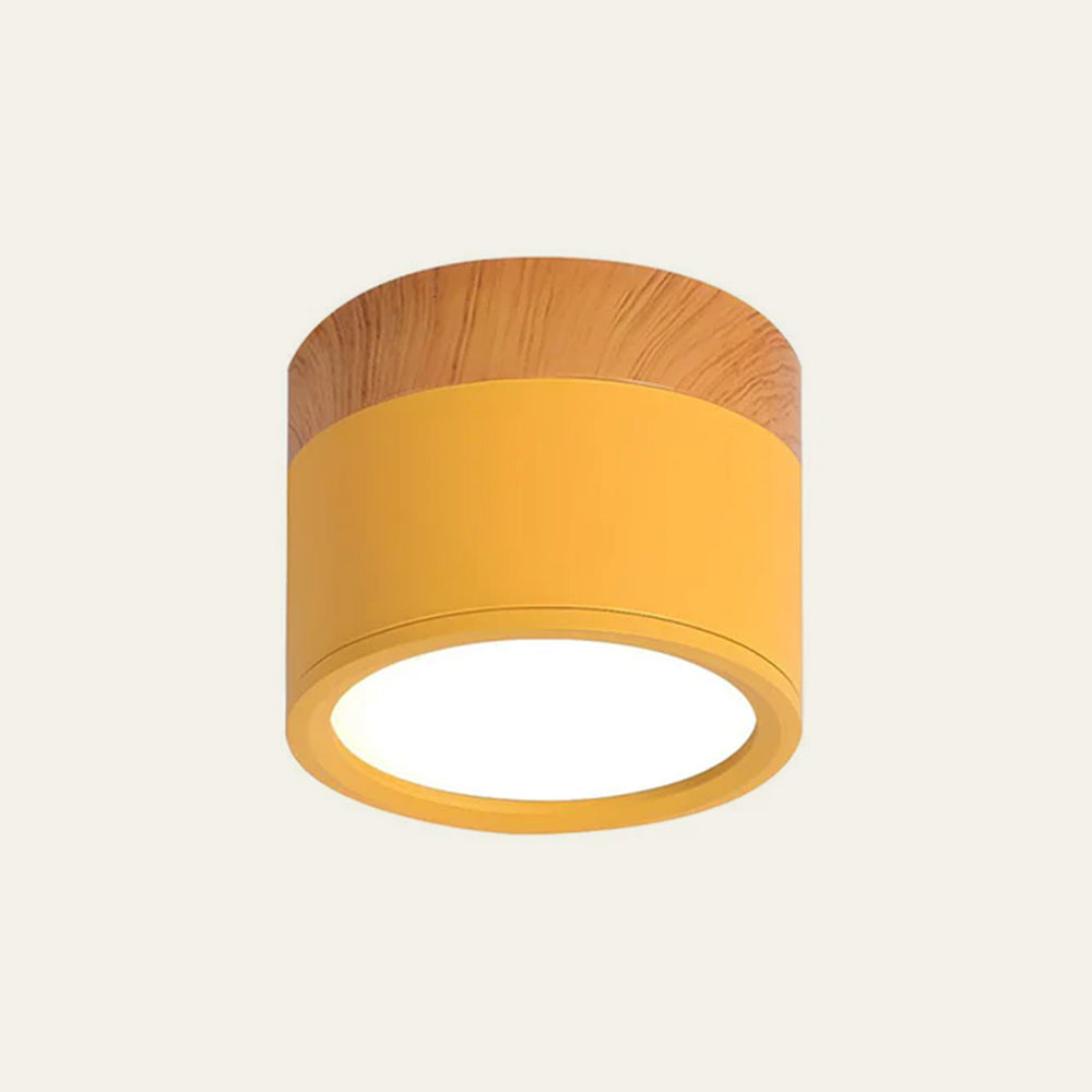 Modern Flush Mount Ceiling Light with Natural Wood Trim