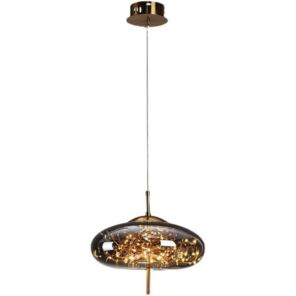 Amber Glass Pendant Light with LED Fairy Lights | Modern Capsule Design