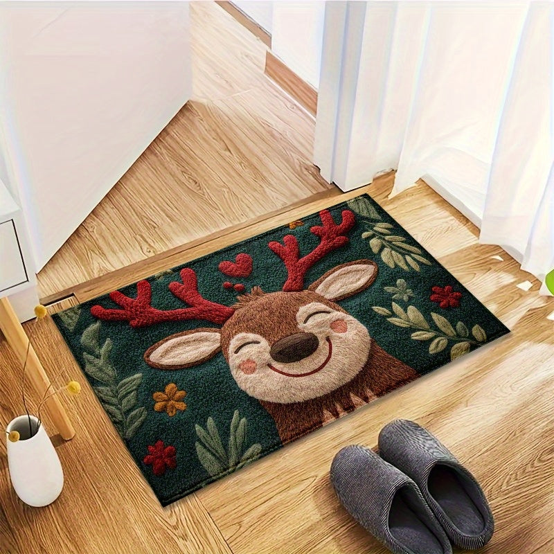 Reindeer Christmas Mat – Holiday Bathroom & Doorway Rug, Non-Slip & Washable