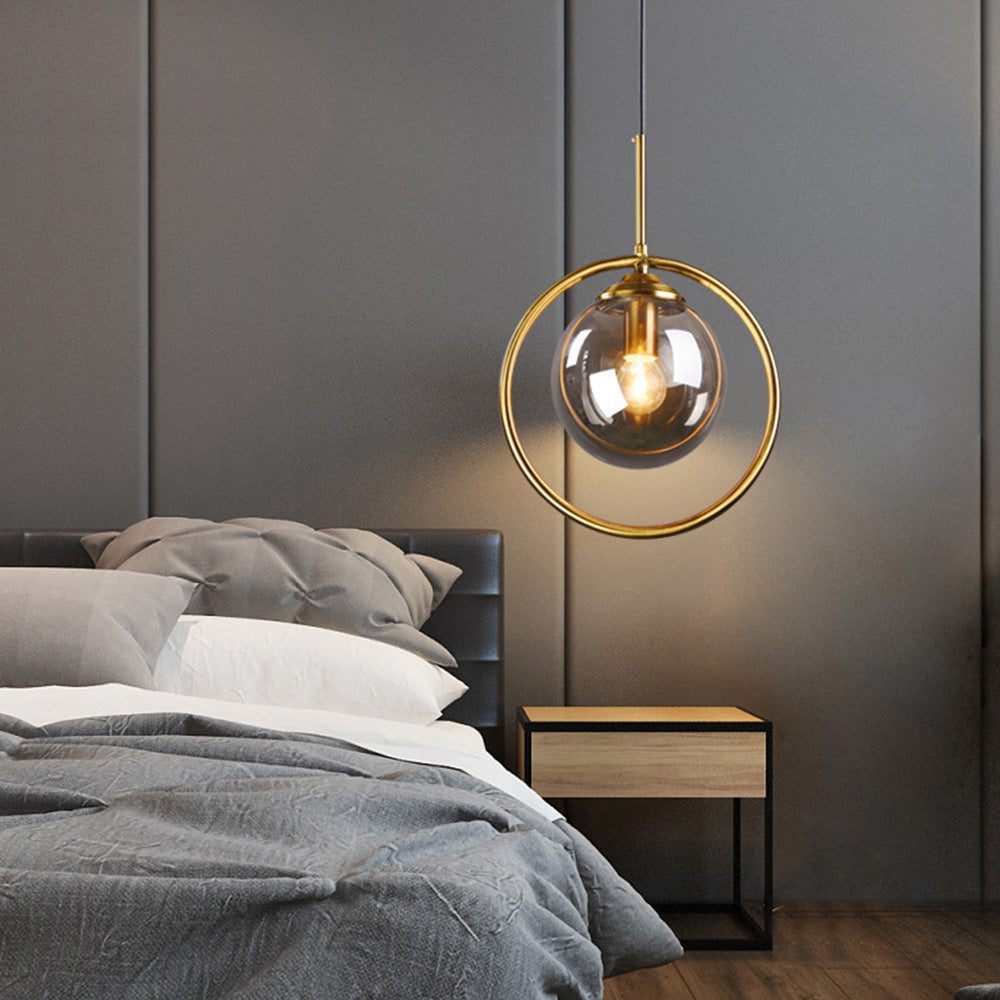 Modern Gold Ring Pendant Light - Clear Glass Globe Fixture