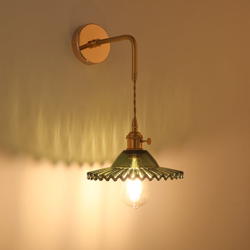 Vintage Glass Wall Light | Gold Bedside Wall Lamp with Flower Shade