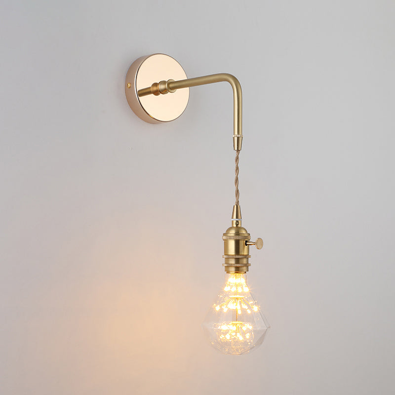 Vintage Glass Wall Light | Gold Bedside Wall Lamp with Flower Shade
