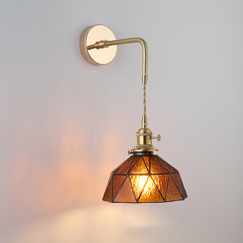 Vintage Glass Wall Light | Gold Bedside Wall Lamp with Flower Shade