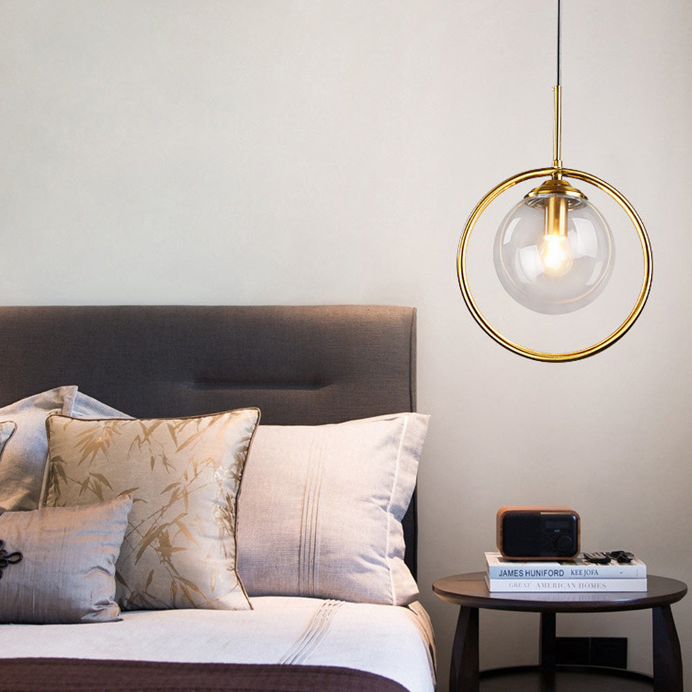 Modern Gold Ring Pendant Light - Clear Glass Globe Fixture