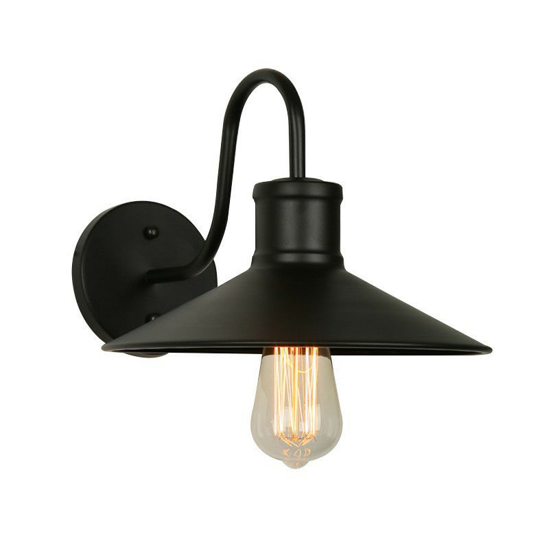 Industrial Wall Sconce | Black Gooseneck Metal Wall Light with Cage