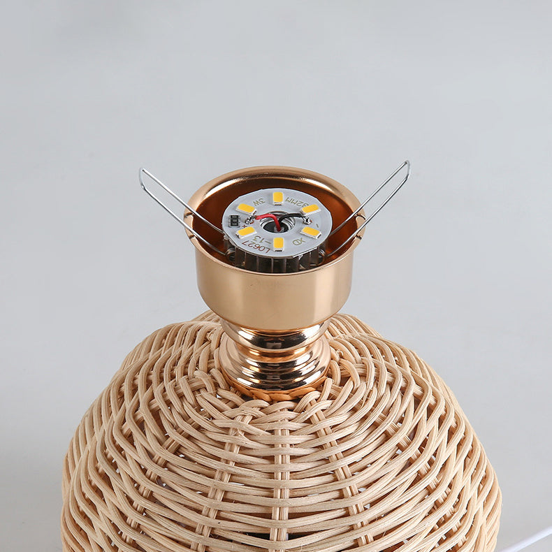 Nordic Rattan Table Lamp | Pleated Fabric Shade LED Bedside Lamp