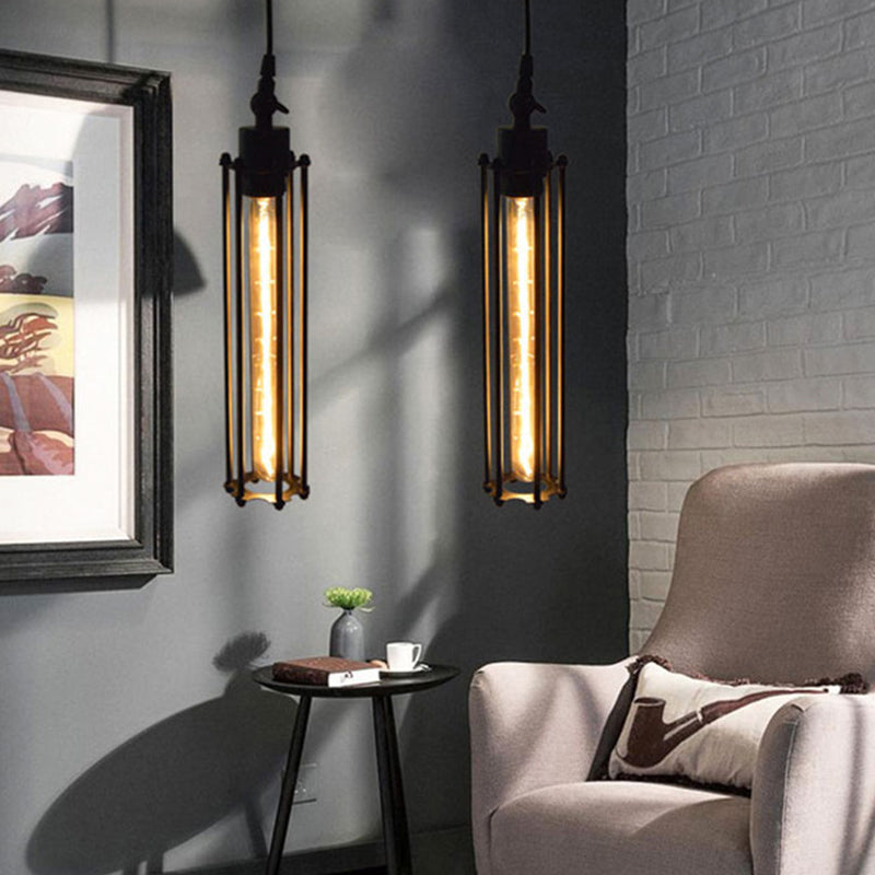 Industrial Pendant Light | Black Iron Cage Ceiling Light