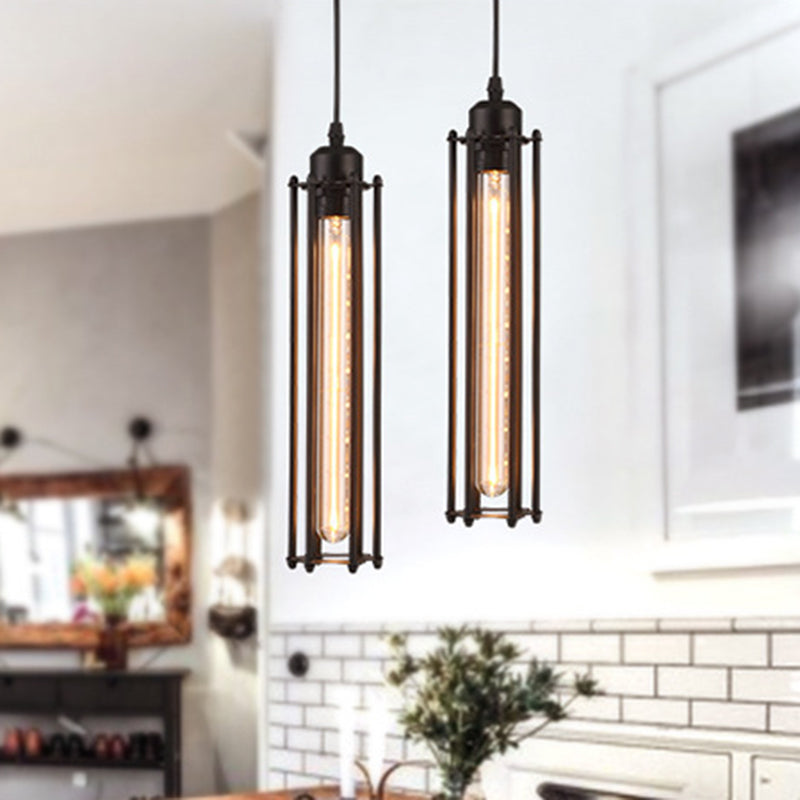 Industrial Pendant Light | Black Iron Cage Ceiling Light