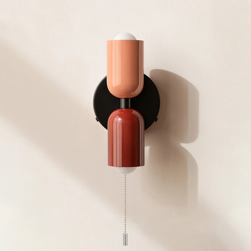 Modern Dual-Shade Wall Sconce | Black & Terracotta Color Block Fixture