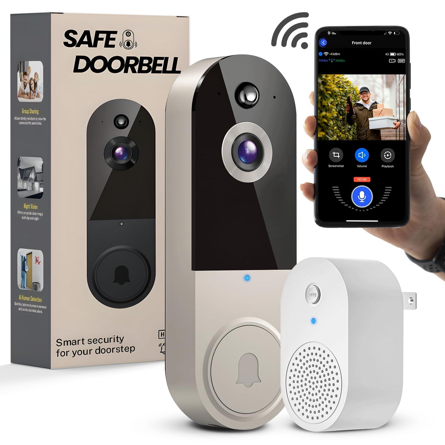 Smart SafeDoorbell | Wireless Video Doorbell - HD Security Camera with Two-Way Talk