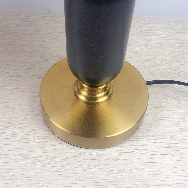 Retro Pleated Table Lamp with Black Shade | Vintage Brass Column Desk Lamp for Bedroom & Living Room