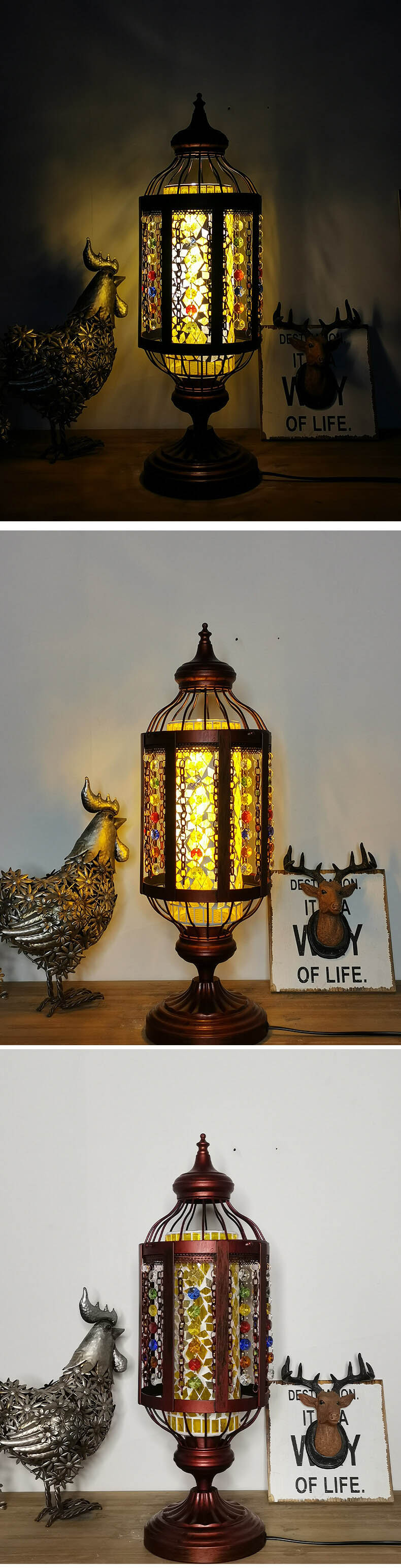 Vintage Turkish Stained Glass Lamp | Handmade Mosaic Lantern Table Light