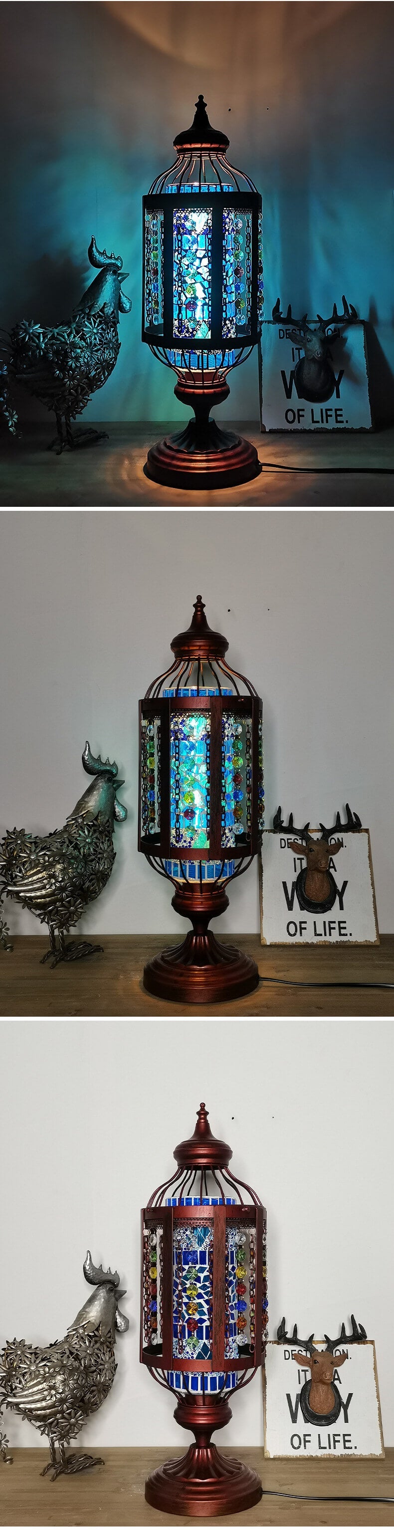 Vintage Turkish Stained Glass Lamp | Handmade Mosaic Lantern Table Light