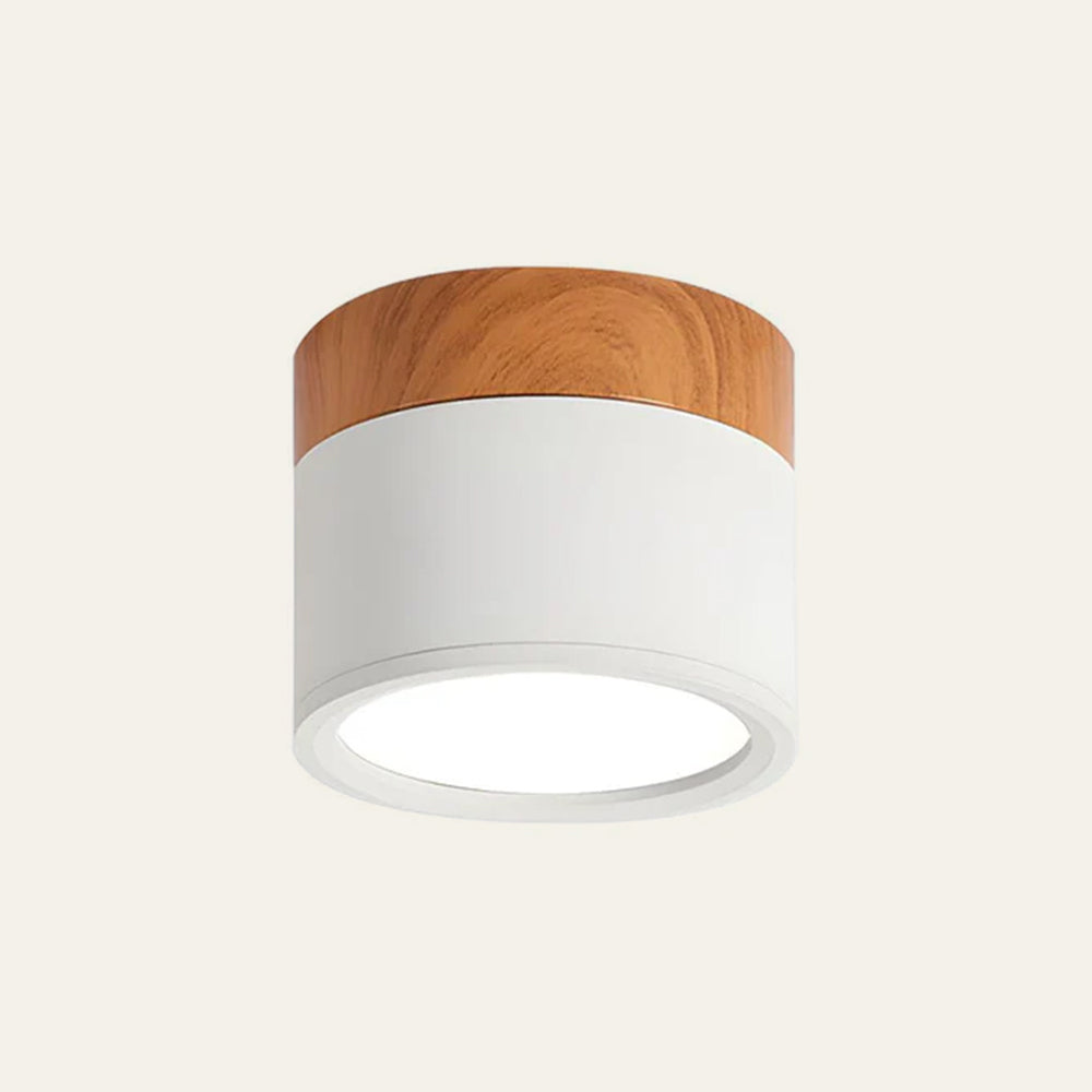 Modern Flush Mount Ceiling Light with Natural Wood Trim