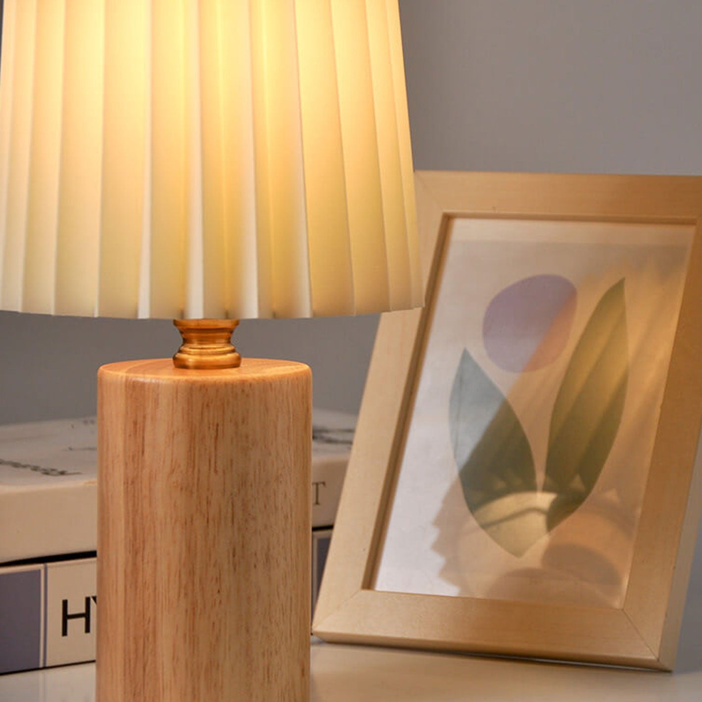 Vintage Pleated Table Lamp | Wooden Base Bedside Lamp