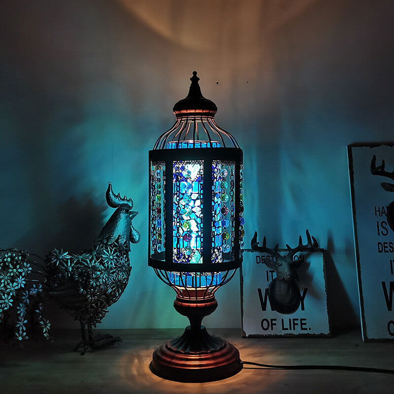Vintage Turkish Stained Glass Lamp | Handmade Mosaic Lantern Table Light