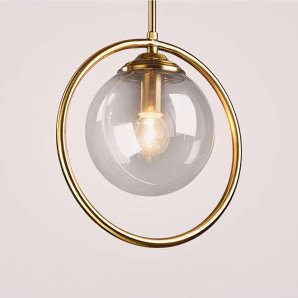 Modern Gold Ring Pendant Light - Clear Glass Globe Fixture