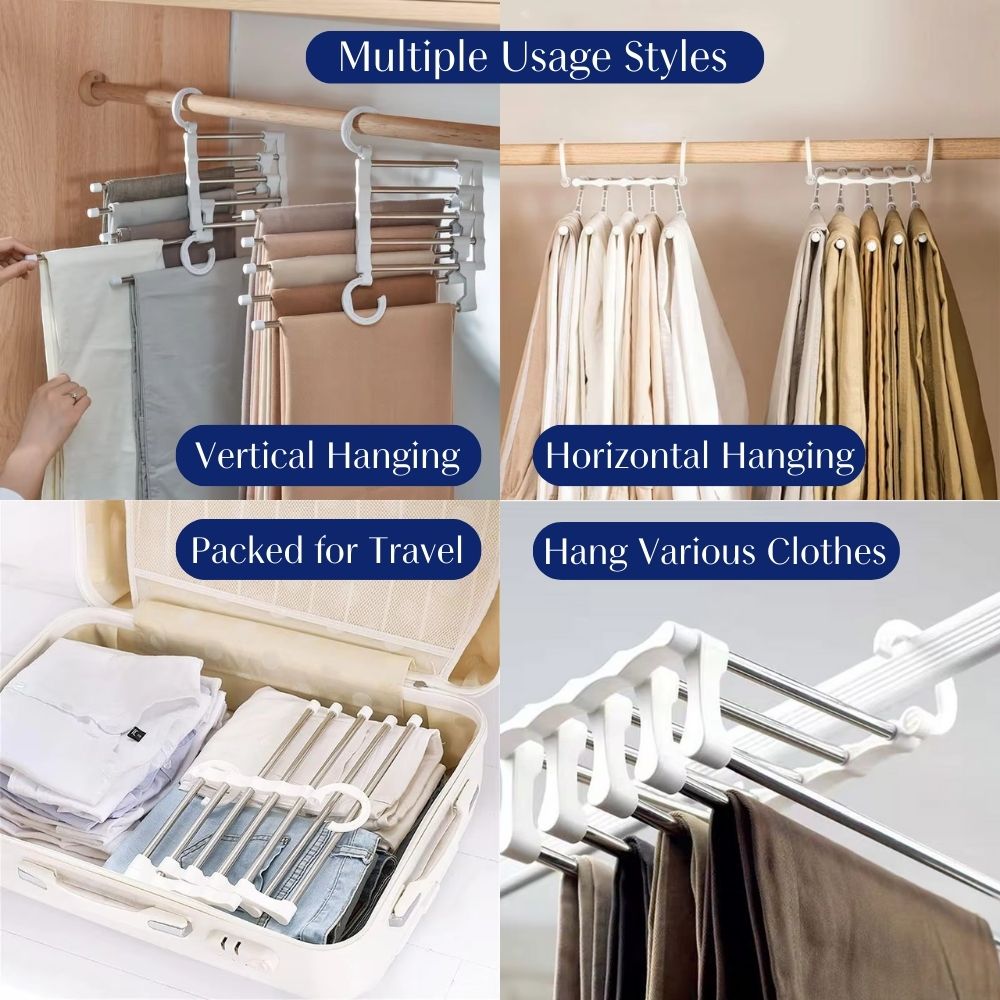 Space-Saving Multi-Functional Pants Hanger - Closet Organizer for Trousers & Jeans