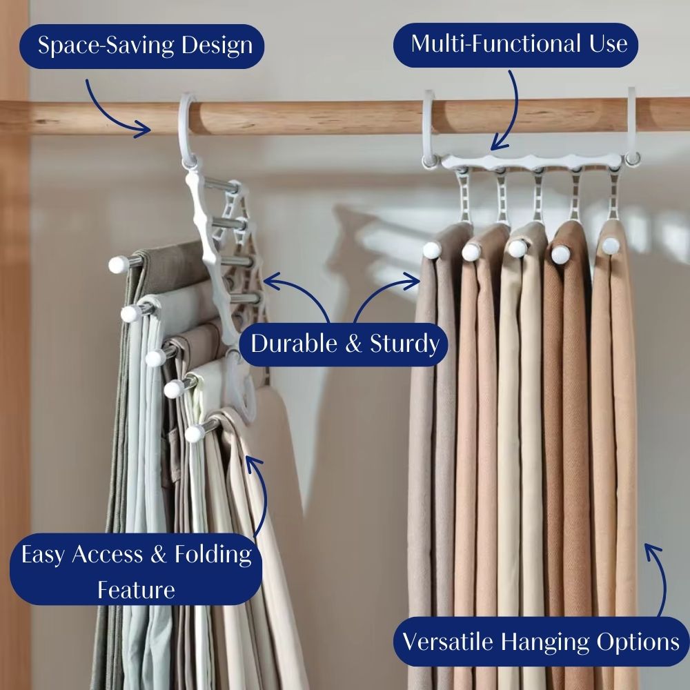Space-Saving Multi-Functional Pants Hanger - Closet Organizer for Trousers & Jeans