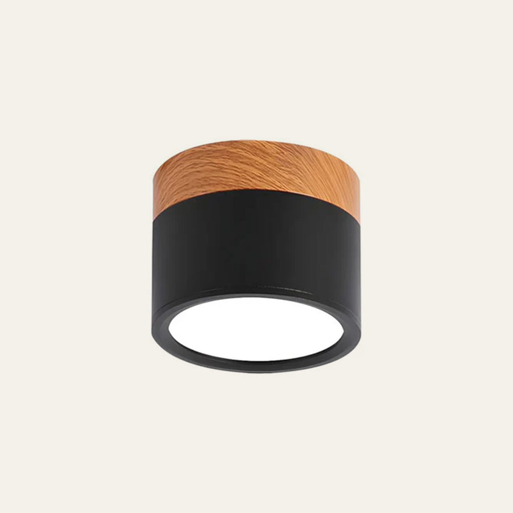 Modern Flush Mount Ceiling Light with Natural Wood Trim