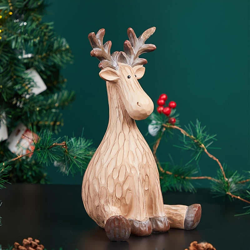 Christmas Resin Reindeer Figurine – Cute Holiday Reindeer Decoration
